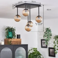 hofstein Plafonnier - Verre 10 cm Chehalis Ambre, 5 lumières