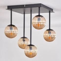 hofstein Plafonnier - Verre 10 cm Chehalis Ambre, 5 lumières