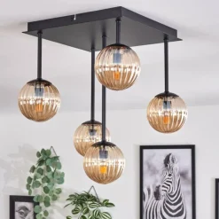 hofstein Plafonnier - Verre 10 cm Chehalis Ambre, 5 lumières