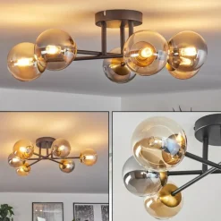 Lampes Dorées-hofstein Plafonnier - Verre 10 cm Chehalis Or, Noir, 6 lumières