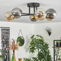 Lampes Dorées-hofstein Plafonnier - Verre 10 cm Chehalis Or, Noir, 6 lumières