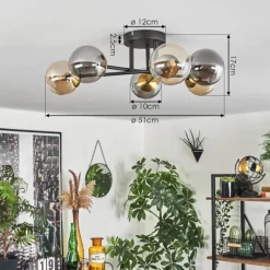 Lampes Dorées-hofstein Plafonnier - Verre 10 cm Chehalis Or, Noir, 6 lumières