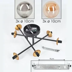 Lampes Dorées-hofstein Plafonnier - Verre 10 cm Chehalis Or, Noir, 6 lumières