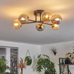 Lampes Dorées-hofstein Plafonnier - Verre 10 cm Chehalis Or, Noir, 6 lumières