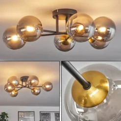 Lampes Dorées-hofstein Plafonnier - Verre 12 cm Chehalis Or, Noir, 6 lumières