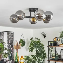 Lampes Dorées-hofstein Plafonnier - Verre 12 cm Chehalis Or, Noir, 6 lumières