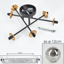 Lampes Dorées-hofstein Plafonnier - Verre 12 cm Chehalis Or, Noir, 6 lumières