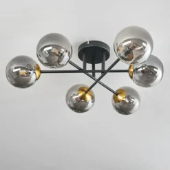 Lampes Dorées-hofstein Plafonnier - Verre 12 cm Chehalis Or, Noir, 6 lumières