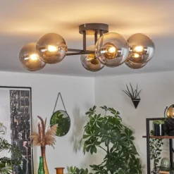 Lampes Dorées-hofstein Plafonnier - Verre 12 cm Chehalis Or, Noir, 6 lumières