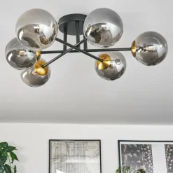 Lampes Dorées-hofstein Plafonnier - Verre 12 cm Chehalis Or, Noir, 6 lumières