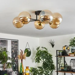 hofstein Plafonnier - Verre 15 cm Chehalis Or, Noir, 6 lumières