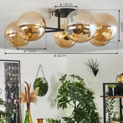 hofstein Plafonnier - Verre 15 cm Chehalis Or, Noir, 6 lumières