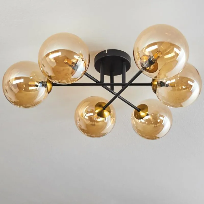 hofstein Plafonnier - Verre 15 cm Chehalis Or, Noir, 6 lumières