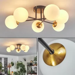 hofstein Plafonnier - Verre 12 cm Chehalis Or, Noir, 6 lumières