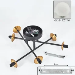 hofstein Plafonnier - Verre 12 cm Chehalis Or, Noir, 6 lumières