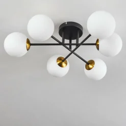 hofstein Plafonnier - Verre 12 cm Chehalis Or, Noir, 6 lumières