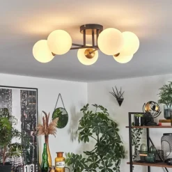 hofstein Plafonnier - Verre 12 cm Chehalis Or, Noir, 6 lumières