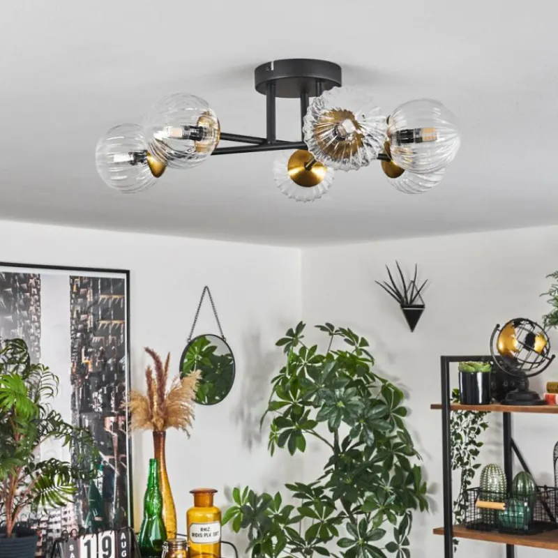 Lampes Dorées-hofstein Plafonnier - Verre 10 cm Chehalis Or, Noir, 6 lumières