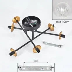 Lampes Dorées-hofstein Plafonnier - Verre 10 cm Chehalis Or, Noir, 6 lumières