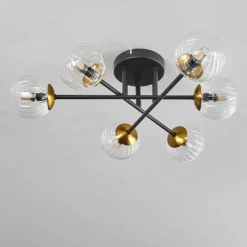 Lampes Dorées-hofstein Plafonnier - Verre 10 cm Chehalis Or, Noir, 6 lumières