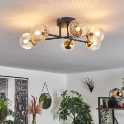 Lampes Dorées-hofstein Plafonnier - Verre 10 cm Chehalis Or, Noir, 6 lumières