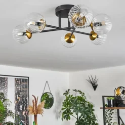 Lampes Dorées-hofstein Plafonnier - Verre 10 cm Chehalis Or, Noir, 6 lumières