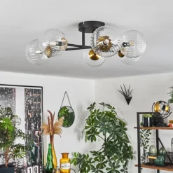 Lampes Dorées-hofstein Plafonnier - Verre 12 cm Chehalis Or, Noir, 6 lumières