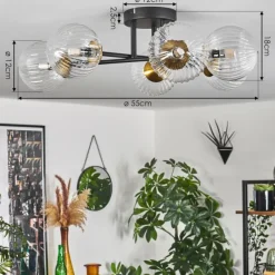 Lampes Dorées-hofstein Plafonnier - Verre 12 cm Chehalis Or, Noir, 6 lumières