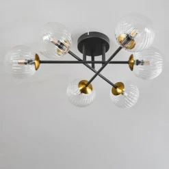 Lampes Dorées-hofstein Plafonnier - Verre 12 cm Chehalis Or, Noir, 6 lumières