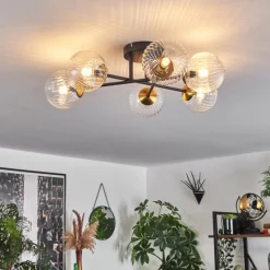 Lampes Dorées-hofstein Plafonnier - Verre 12 cm Chehalis Or, Noir, 6 lumières