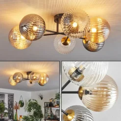 Lampes Dorées-hofstein Plafonnier - Verre 15 cm Chehalis Or, Noir, 6 lumières