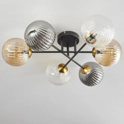 Lampes Dorées-hofstein Plafonnier - Verre 15 cm Chehalis Or, Noir, 6 lumières