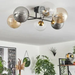 Lampes Dorées-hofstein Plafonnier - Verre 15 cm Chehalis Or, Noir, 6 lumières