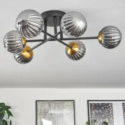 Lampes Dorées-hofstein Plafonnier - Verre 10 cm Chehalis Or, Noir, 6 lumières