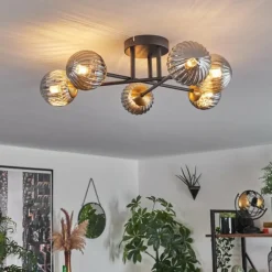 Lampes Dorées-hofstein Plafonnier - Verre 10 cm Chehalis Or, Noir, 6 lumières