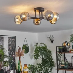 Lampes Dorées-hofstein Plafonnier - Verre 10 cm Chehalis Or, Noir, 6 lumières