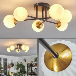 Lampes Dorées-hofstein Plafonnier - Verre 10 cm Chehalis Or, Noir, 6 lumières