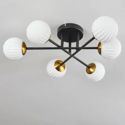 Lampes Dorées-hofstein Plafonnier - Verre 10 cm Chehalis Or, Noir, 6 lumières