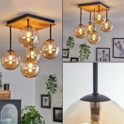 hofstein Plafonnier - Verre 15 cm Chehalis Écru, Noir, 5 lumières