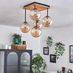 hofstein Plafonnier - Verre 15 cm Chehalis Écru, Noir, 5 lumières