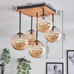 hofstein Plafonnier - Verre 15 cm Chehalis Écru, Noir, 5 lumières