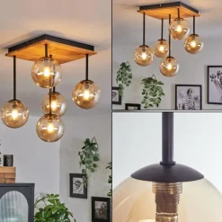 hofstein Plafonnier - Verre 12 cm Chehalis Écru, Noir, 5 lumières