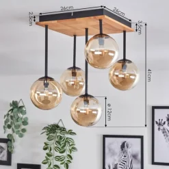 hofstein Plafonnier - Verre 12 cm Chehalis Écru, Noir, 5 lumières