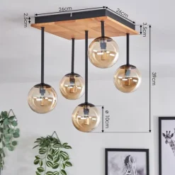 hofstein Plafonnier - Verre 10 cm Chehalis Écru, Noir, 5 lumières