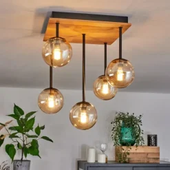 hofstein Plafonnier - Verre 10 cm Chehalis Écru, Noir, 5 lumières