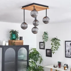 hofstein Plafonnier - Verre 10 cm Chehalis Écru, Noir, 5 lumières