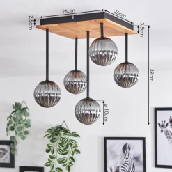 hofstein Plafonnier - Verre 10 cm Chehalis Écru, Noir, 5 lumières