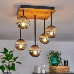 hofstein Plafonnier - Verre 10 cm Chehalis Écru, Noir, 5 lumières