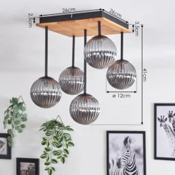 Suspension Verre Fumé-hofstein Plafonnier - Verre 12 cm Chehalis Écru, Noir, 5 lumières