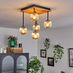 hofstein Plafonnier - Verre 12 cm Chehalis Écru, Noir, 5 lumières